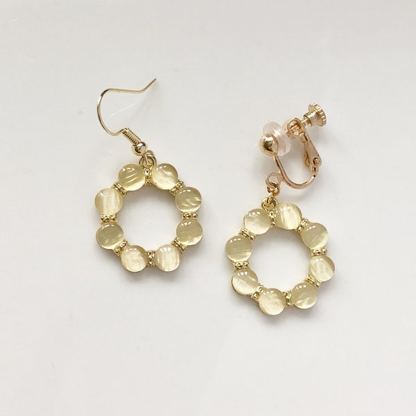 Dainty faux cymophane Wreath shaped earrings, Cute geometric earring,  gift for her