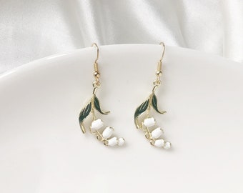 Lily of the valley Floral Clip on earring, Convallaria Earrings, Gift for her