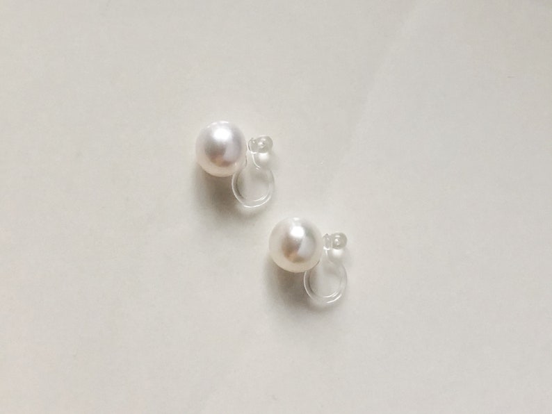 White freshwater pearl Clip on Earrings, non-pierced earrings, Gift for her image 6