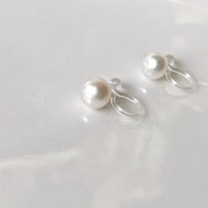 White freshwater pearl Clip on Earrings, non-pierced earrings, Gift for her image 2