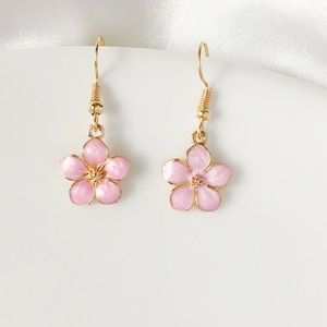 Sakura flower enamel earrings, oriental cherry Stud/Clip on earring, Dangle and drop earrings, spring gift for her Pink