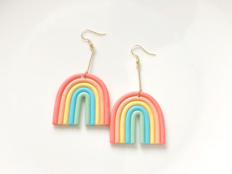 Cute big Rainbow Stud/Clip on earrings, gift for her zdjęcie 6