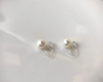 White freshwater pearl Clip on Earrings, non-pierced earrings, Gift for her