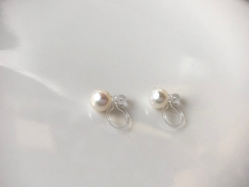 White freshwater pearl Clip on Earrings, non-pierced earrings, Gift for her image 1