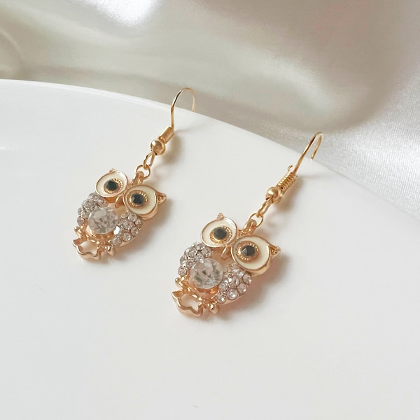 Gold Owl Earrings Etsy UK
