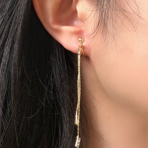 Dainty Gold/silver colour tassel Earrings, faux pearl delicate Long dangle pendant, Gift for her
