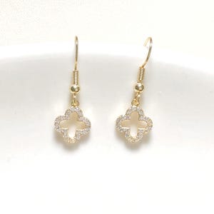 Four Leaf Clover Earrings | Dainty Drop Jewellery | Clip On or Stud | Lucky Gift for Her