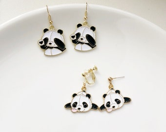 Cute Panda  Stud / Clip on earrings, funny animal earrings, Cute handmade gift for her