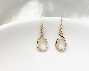 Dainty Teardrop faux opal Earrings, Waterdrop Delicate dangle pendant, Gift for her