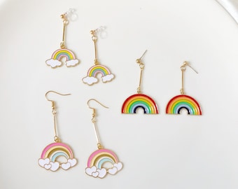 Cute Rainbow Stud/Clip on earrings, LGBT pride enamel earring, gift for her
