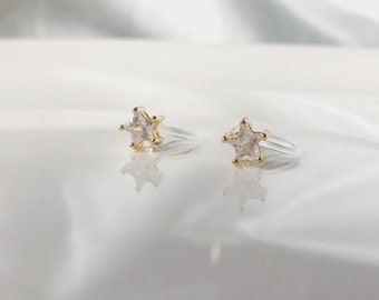 Tiny zirconia star stud/ cilp on Earring, Geometric Earring, Gift for her