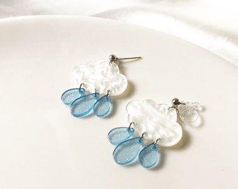 Jolies boucles d'oreilles nuage et pluie, boucle d'oreille météo, boucles d'oreilles pendantes et pendantes