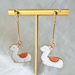 Cute Alpaca earring, animal enamel earring, dangle and drop earrings, gift for her image 3