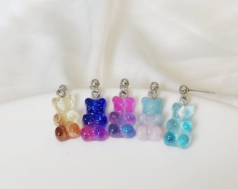 Gummy Bear stud/ clip on Earrings, Quirky Cute Kawaii Earrings