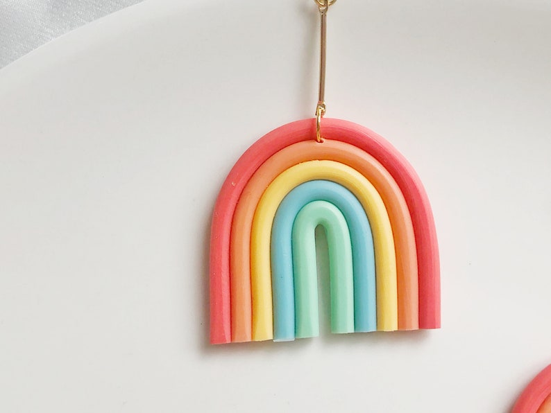 Cute big Rainbow Stud/Clip on earrings, gift for her zdjęcie 2