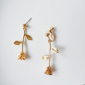 Dainty Rose Dangle Earrings | Flower Drop Earrings | Romantic Gift for Her | Bridesmaid Earrings | Minimalist Floral Jewellery