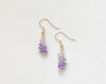 Dainty Purple Quartz Crystal Chip Drop Earrings for Her