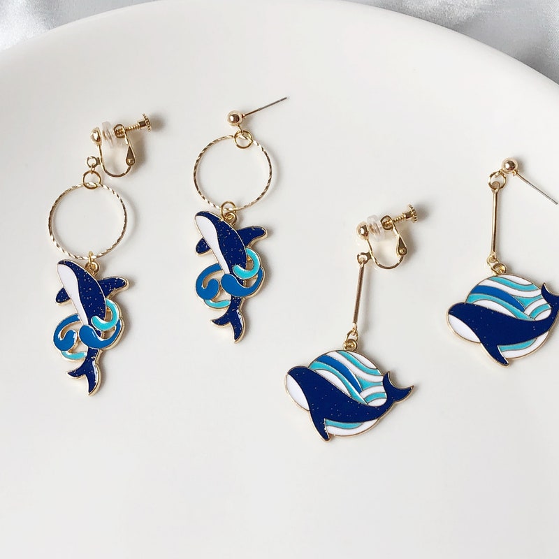 Agate Whale Long Drop Earrings