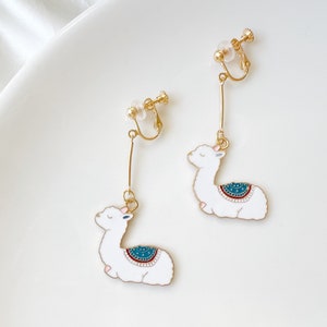 Cute Alpaca earring, animal enamel earring, dangle and drop earrings, gift for her Blue