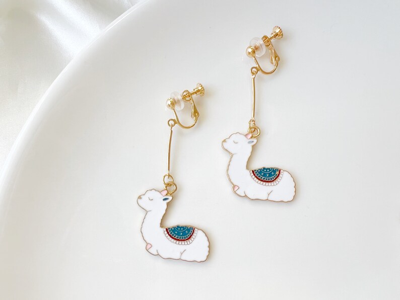 Cute Alpaca earring, animal enamel earring, dangle and drop earrings, gift for her Blue