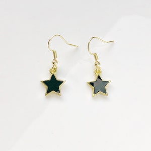 Dainty Black Enamel Star Drop Earrings for Everyday Wear