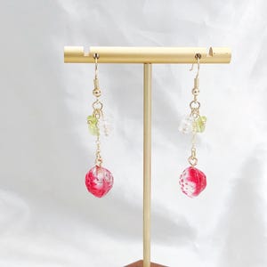 Cute Strawberry earrings, mismatched clip-on/stud Fruit and leaves earrings, Special gift for her