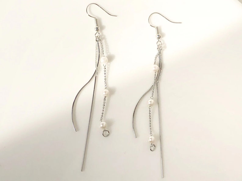 Zierliche Gold / Silber Farbe Quaste Ohrringe, faux Perle zarte lange baumeln Anhänger, Geschenk für sie Silver