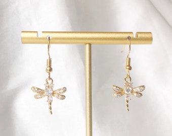 Delicate dragonfly dangle earrings, dangle charm, Dainty charm earring, gift for her