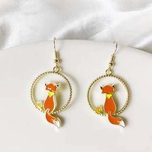 Cute Fox Earrings,  Handmade autumn dangle jewellery, Gift for her