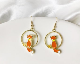 Cute Fox Earrings,  Handmade autumn dangle jewellery, Gift for her