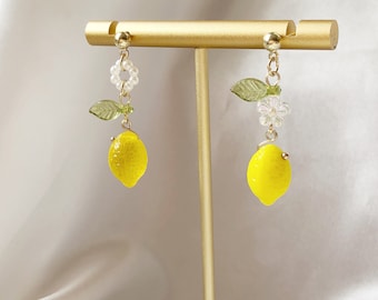 Mismatched Lemon Earrings | Clip On, Stud or Hook | Cute Fruit Earrings | Summer Jewellery Gift | Fun Asymmetrical Food Earrings