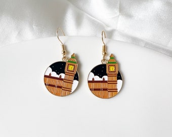 Cute Big Ben London Clip-on/ stud dangle drop earrings, Novelty jewellery, Funny Cute pendant