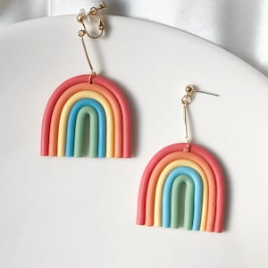 Cute big Rainbow Stud/Clip on earrings, gift for her zdjęcie 1