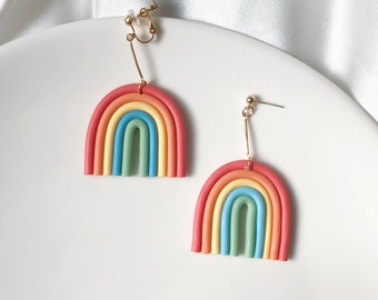 Cute big Rainbow Stud/Clip on earrings, gift for her