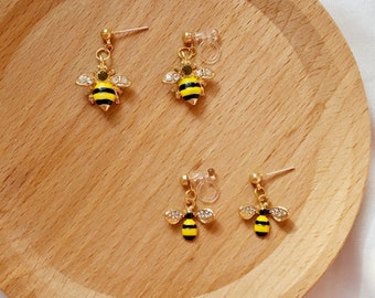 Yellow and Black Bee Earrings, Bumblebee and Bear bee earrings, Gift for her