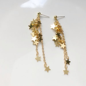 Vintage style gold star Earrings, delicate Clip on dangle pendant, Gift for her image 7