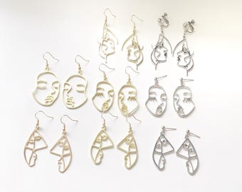 Pretty Picasso face earrings, Hollow out Face Abstract Statement Drop Earrings