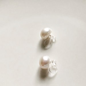 White freshwater pearl Clip on Earrings, non-pierced earrings, Gift for her image 8