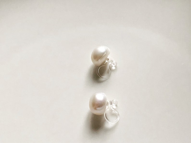 White freshwater pearl Clip on Earrings, non-pierced earrings, Gift for her image 8