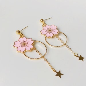 Sakura enamel earrings, oriental cherry Stud/Clip on earring, Dangle and drop earrings, spring gift for her image 3