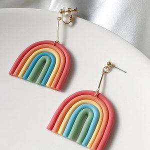 Cute big Rainbow Stud/Clip on earrings, gift for her zdjęcie 3