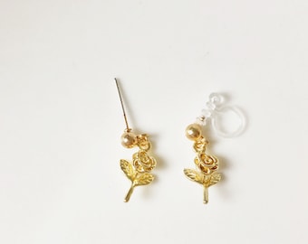 Gold tiny colour rose Earrings, Dainty earrings, Gift for her
