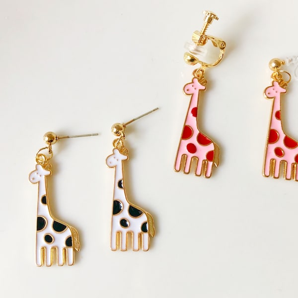Cute giraffe earring,  white/ pink Dangle and drop earrings