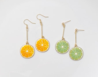 Cute Fruit Lime/Lemon/grapefruit earrings, Dangle Earrings clip-on/stud earrings, gift for her