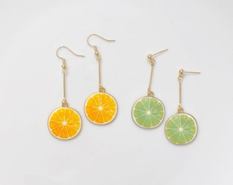 Cute Fruit Lime/Lemon/grapefruit earrings, Dangle Earrings clip-on/stud earrings, gift for her