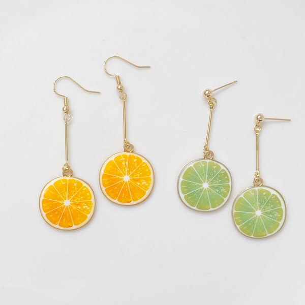 Cute Fruit Lime/Lemon/grapefruit earrings, Dangle Earrings clip-on/stud earrings, gift for her