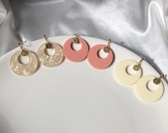 Circle Ring clip on Earrings, Geometric dangle pendant, Gift for her