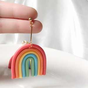 Cute big Rainbow Stud/Clip on earrings, gift for her zdjęcie 5