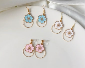 Sakura enamel earrings, oriental cherry earring, Dangle and drop earrings, spring gift for her