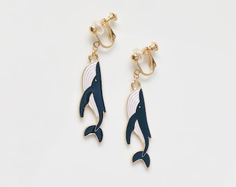 Enamel Black Whale Dangle Clip-on/ Stud Earrings, Handmade earrings, gift for her